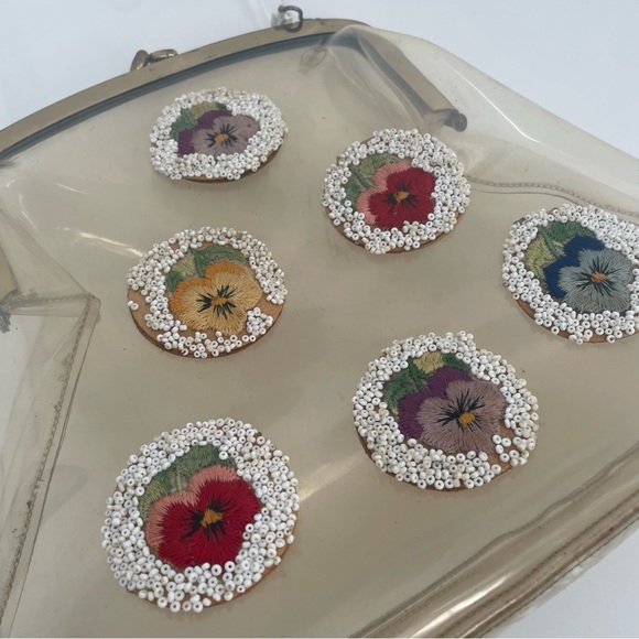 Vintage Lucite Handle Clear Plastic 40s/50s Handbag With Flowers & Beads - Picture 7 of 12